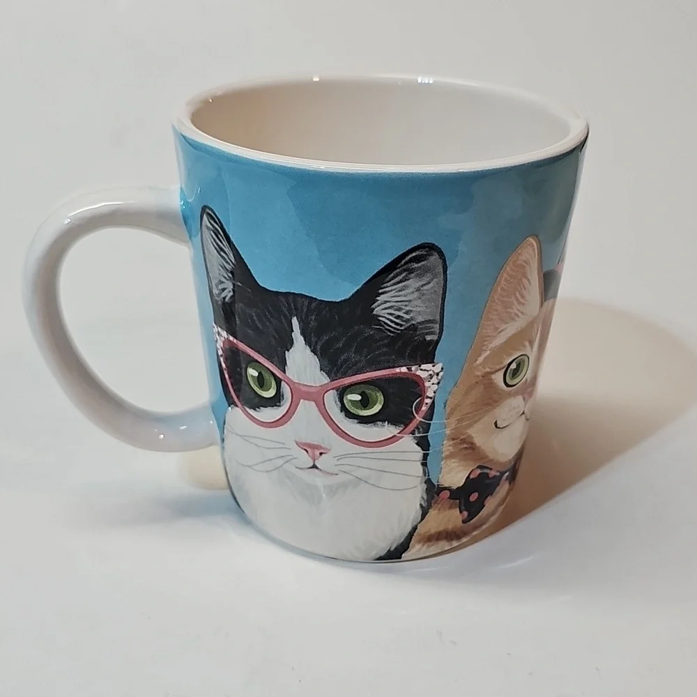 Vintage Pier 1 Imports Ironstone Ceramic Cat Party Coffee Tea Hot Chocolate Mug